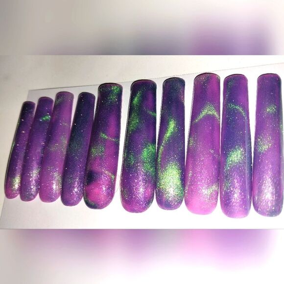 Hand crafted custom cateye 10pc xxl acrylic press on nails sz Large - Picture 5 of 6